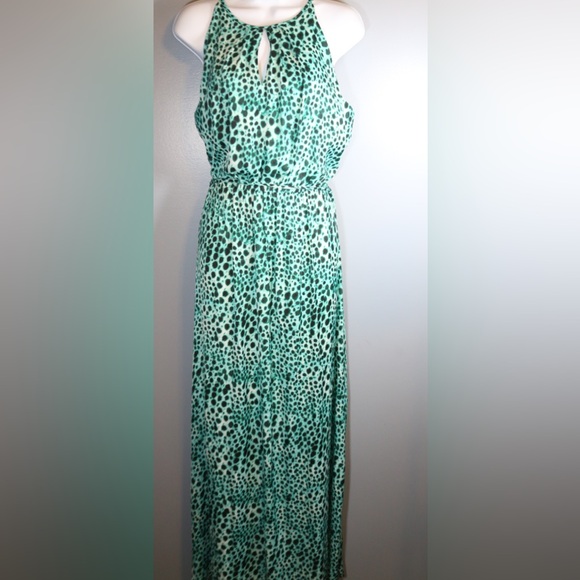Jennifer Lopez Green Leopard Print Halter Maxi Dress Size 16 Casual Feminine - Picture 4 of 14
